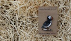 Puffin wooden brooch sustainable present