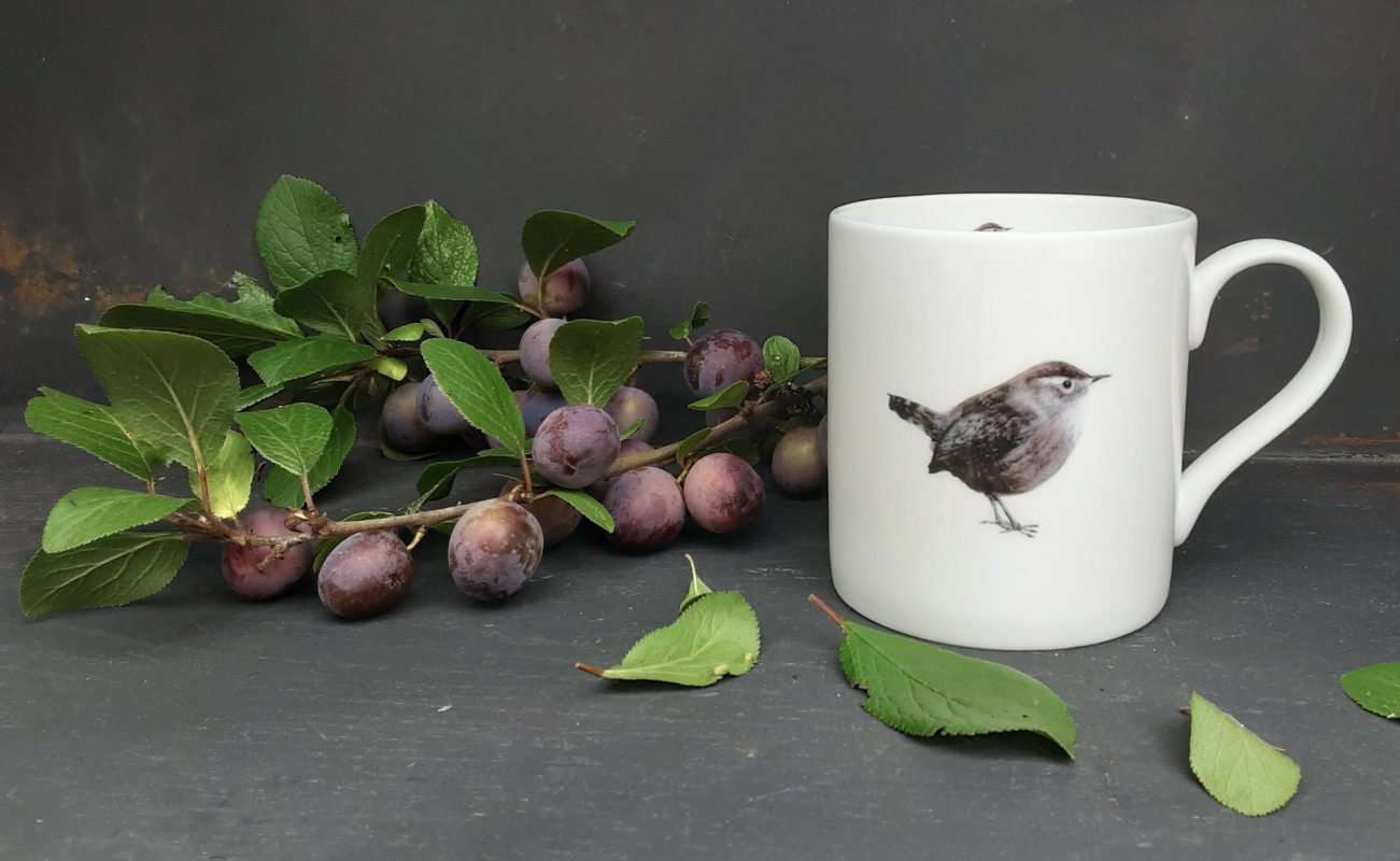 China tea mug with wren decoration