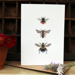 A6 card featuring 3 Bees with flowers