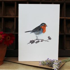 A6 card featuring a Robin and flowers