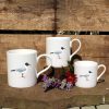3 mugs featuring the Gull design with flowers
