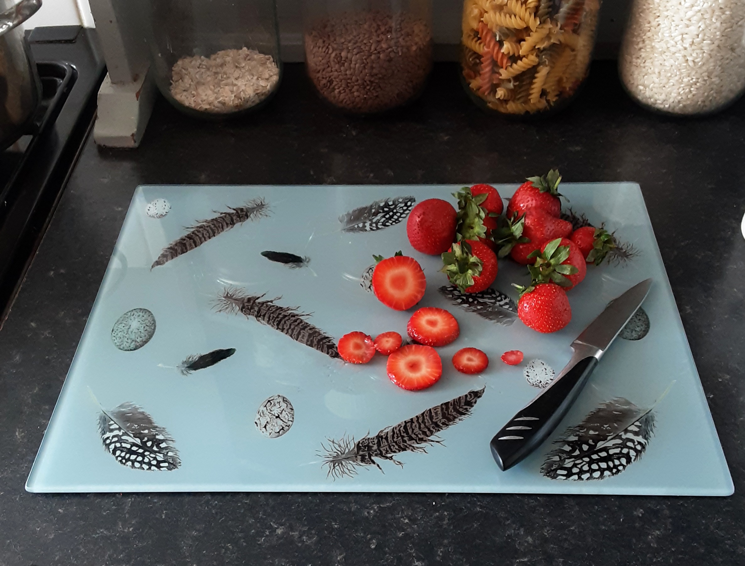 Feather/Egg glass chopping board