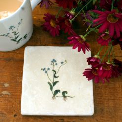Marble Water forget me not coaster with mug and flowers