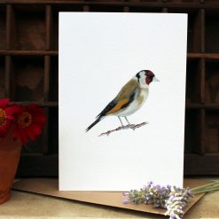 A6 card featuring Goldfinch and flowers