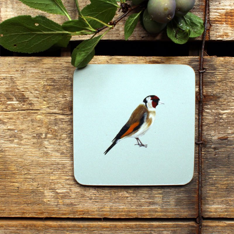 Goldfinch melamine coaster with berries
