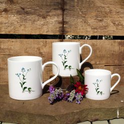 3 mugs featuring the Water forget me not design with flowers