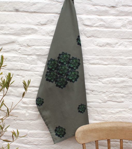 Succulent tea towel with plant and chair