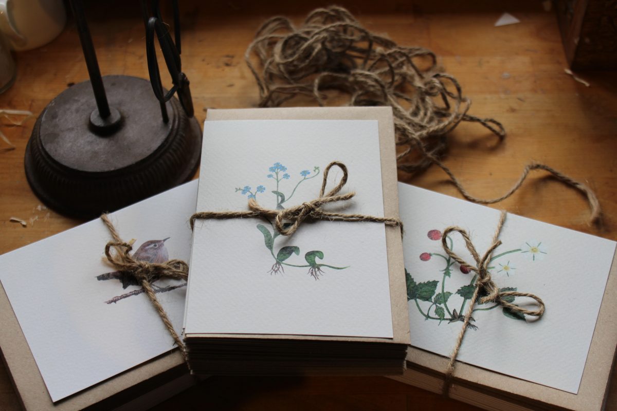 Flower cards tied in string